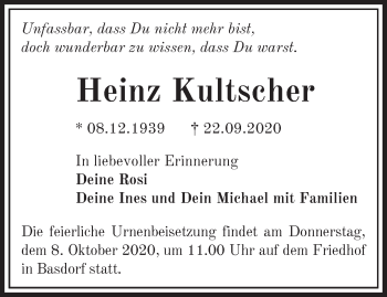 Traueranzeige von Heinz Kultseher von Märkische Oderzeitung