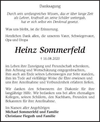 Traueranzeige von Heinz Sommerfeld von Märkische Oderzeitung