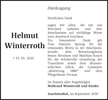 Traueranzeige von Helmut Winterroth von Märkische Oderzeitung