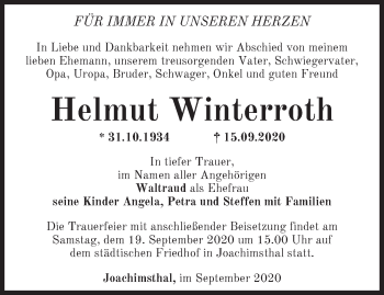 Traueranzeige von Helmut Winterroth von Märkische Oderzeitung