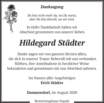 Traueranzeige von Hildegard Städter von Märkische Oderzeitung