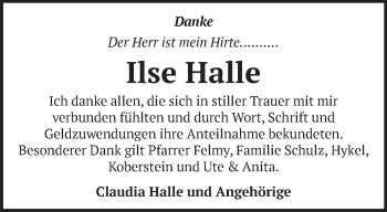 Traueranzeige von Ilse Halle von Märkische Oderzeitung