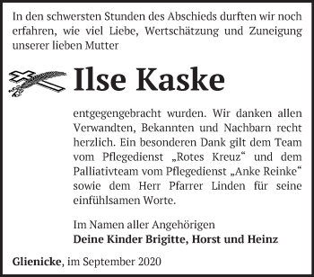 Traueranzeige von Ilse Kaske von Märkische Oderzeitung