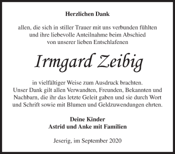 Traueranzeige von Irmgard Zeibig von Märkische Oderzeitung