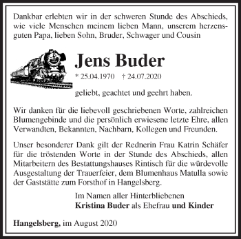 Traueranzeige von Jens Buder von Märkische Oderzeitung