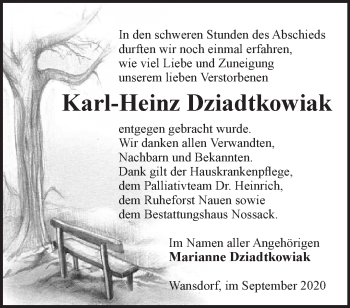 Traueranzeige von Karl-Heinz Dziadtkowiak von Märkische Oderzeitung