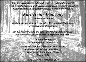 Traueranzeige von Karl-Heinz Wincenty von Märkische Oderzeitung