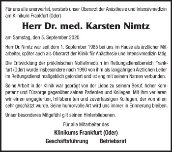 Traueranzeige von Karsten Nimtz von Märkische Oderzeitung