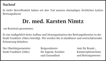 Traueranzeige von Karsten Nimtz von Märkische Oderzeitung