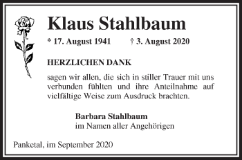 Traueranzeige von Klaus Stahlbaum von Märkische Oderzeitung