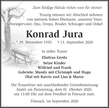 Traueranzeige von Konrad Jura von Märkische Oderzeitung