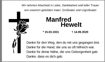 Traueranzeige von Manfred Hewelt von Märkische Oderzeitung