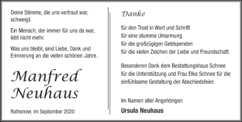 Traueranzeige von Manfred Neuhaus von Märkische Oderzeitung