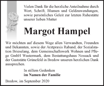 Traueranzeige von Margot Hampel von Märkische Oderzeitung