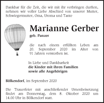 Traueranzeige von Marianne Gerber von Märkische Oderzeitung