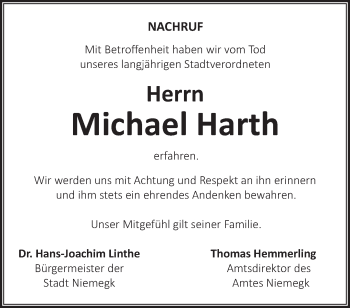 Traueranzeige von Michael Harth von Märkische Oderzeitung