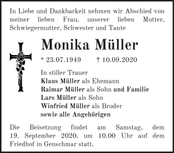 Traueranzeige von Monika Müller von Märkische Oderzeitung