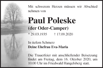 Traueranzeige von Paul Poleske von Märkische Oderzeitung