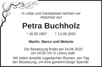 Traueranzeige von Petra Buchholz von Märkische Oderzeitung