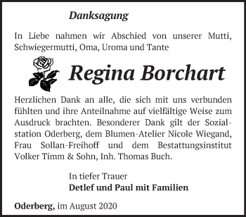 Traueranzeige von Regina Borchart von Märkische Oderzeitung