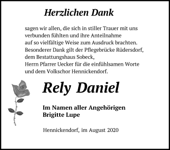 Traueranzeige von Rely Daniel von Märkische Oderzeitung