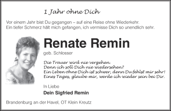 Traueranzeige von Renate Remin von Märkische Oderzeitung