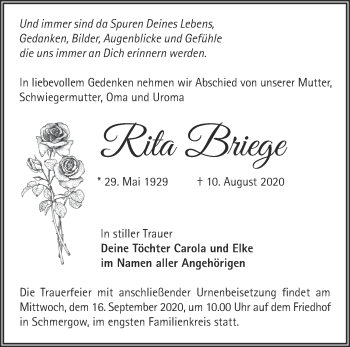 Traueranzeige von Rita Briege von Märkische Oderzeitung