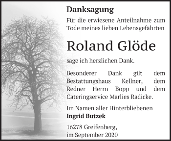 Traueranzeige von Roland Glöde von Märkische Oderzeitung