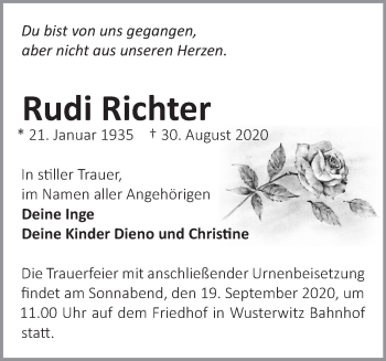 Traueranzeige von Rudi Richter von Märkische Oderzeitung