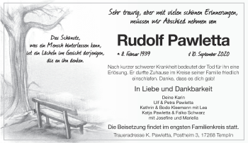 Traueranzeige von Rudolf Pawletta von Märkische Oderzeitung