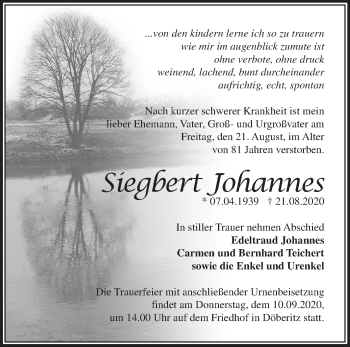 Traueranzeige von Siegbert Johannes von Märkische Oderzeitung