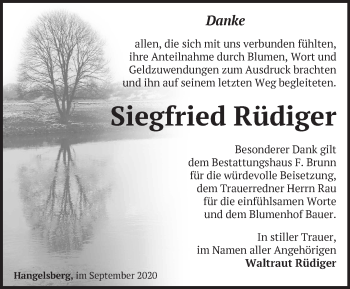 Traueranzeige von Siegfried Rüdiger von Märkische Oderzeitung