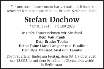 Traueranzeige von Stefan Dochow von Märkische Oderzeitung