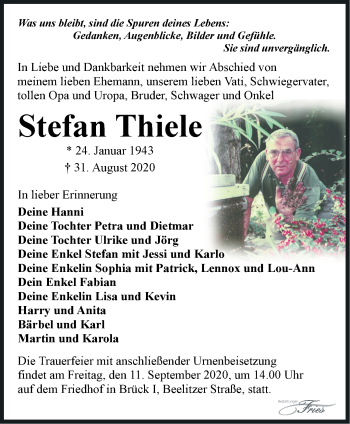 Traueranzeige von Stefan Thiele von Märkische Oderzeitung