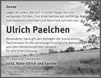 Traueranzeige von Ulrich Paelchen von Märkische Oderzeitung