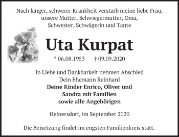 Traueranzeige von Uta Kurpat von Märkische Oderzeitung