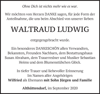 Traueranzeige von Waltraud Ludwig von Märkische Oderzeitung