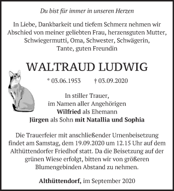 Traueranzeige von Waltraud Ludwig von Märkische Oderzeitung