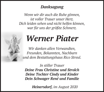 Traueranzeige von Werner Piater von Märkische Oderzeitung