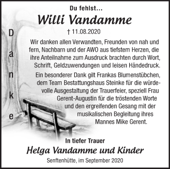 Traueranzeige von Willi Vandamme von Märkische Oderzeitung