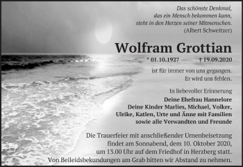 Traueranzeige von Wolfram Grottian von Märkische Oderzeitung