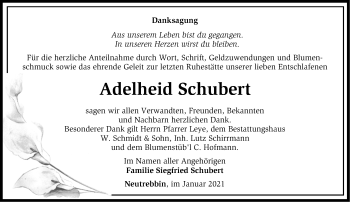 Traueranzeige von Adelheid Schubert von Märkische Oderzeitung