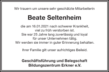 Traueranzeige von Beate Seltenheim von Märkische Oderzeitung