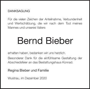 Traueranzeige von Bernd Bieber von Märkische Oderzeitung