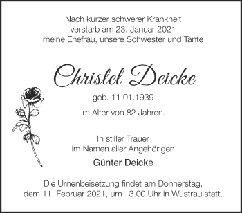 Traueranzeige von Christel Deicke von Märkische Oderzeitung