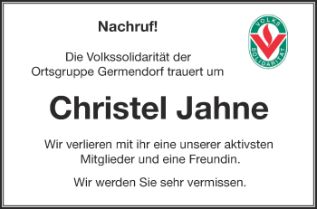 Traueranzeige von Christel Jahne von Märkische Oderzeitung