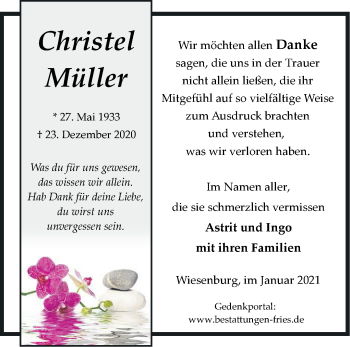 Traueranzeige von Christel Müller von Märkische Oderzeitung