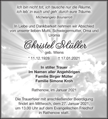 Traueranzeige von Christel Müller von Märkische Oderzeitung