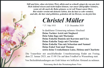 Traueranzeige von Christel Müller von Märkische Oderzeitung