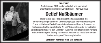 Traueranzeige von Detlef Nußbäumer von Märkische Oderzeitung